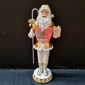 Tall Gold Santa LED Snow Globe